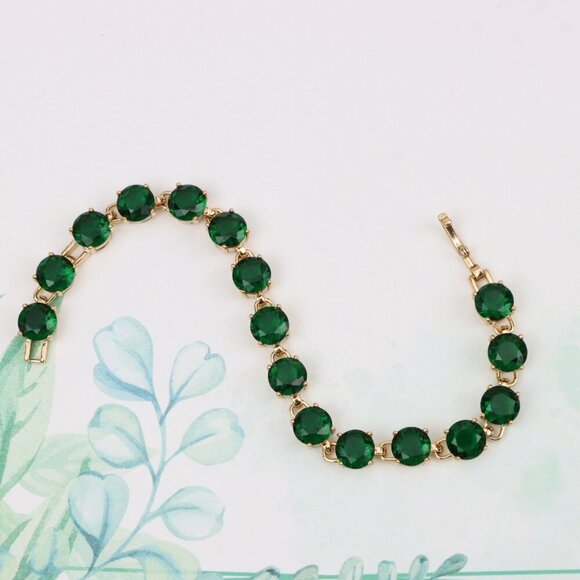 "Elegant Green Crystal Rose Gold Bracelet with Prong Setting, XPBL0807 - Picture 4 of 12